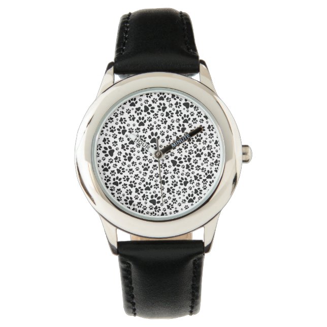 Reloj De Pulsera Perro Paws Black and White Polka Dot (Anverso)