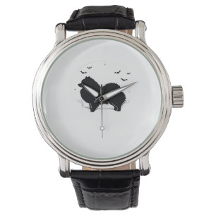 Reloj De Pulsera Perro Pomeraniano - Halloween Moon Silhouette Clas