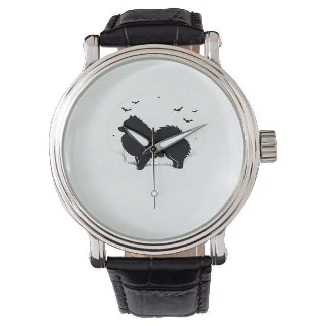 Reloj De Pulsera Perro Pomeraniano - Halloween Moon Silhouette Clas (Anverso)