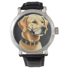 Reloj De Pulsera Perro recuperador de oro con collar de cuero