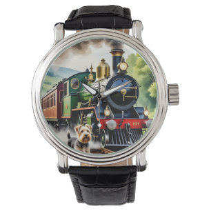 Reloj De Pulsera Perro saludando tren de vapor