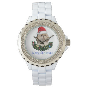 Reloj De Pulsera Perro Shih-Tzu Vigilancia de Navidad