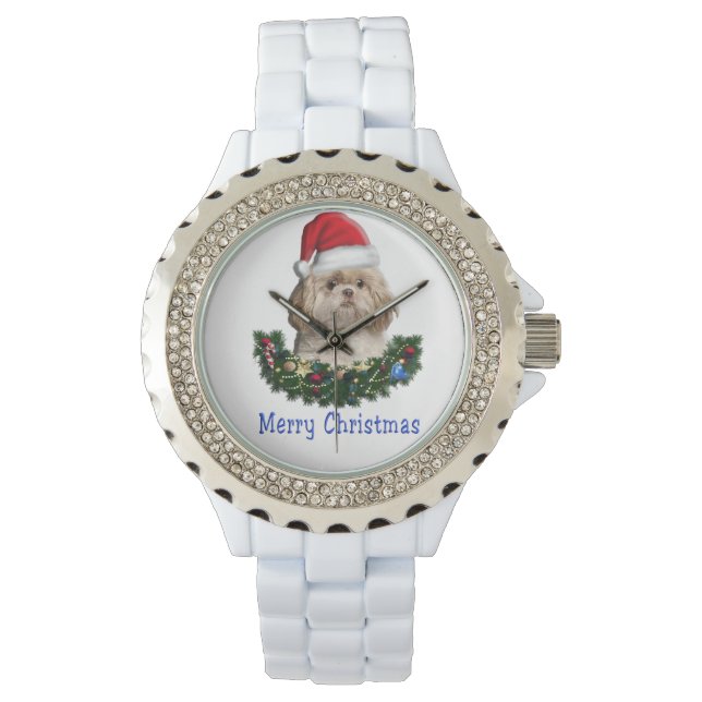 Reloj De Pulsera Perro Shih-Tzu Vigilancia de Navidad (Anverso)