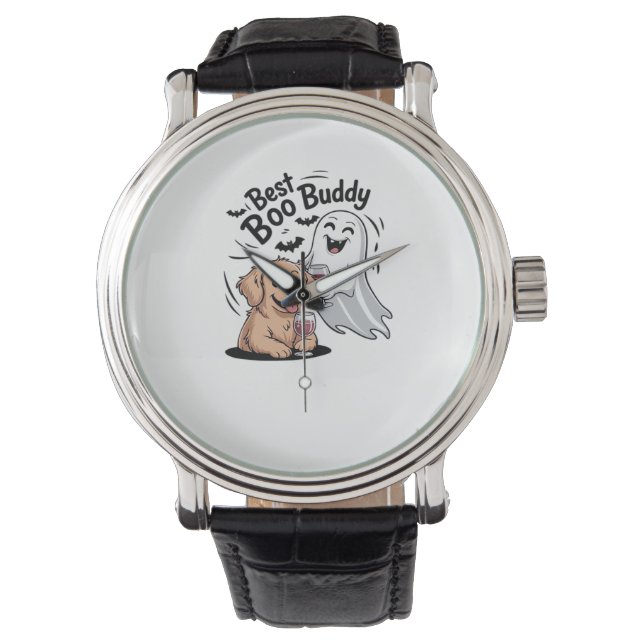 Reloj De Pulsera Perro y fantasma bebiendo vino. Camiseta clásica (Anverso)