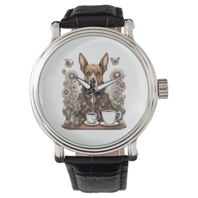 Reloj De Pulsera perro y taza de café (Anverso)