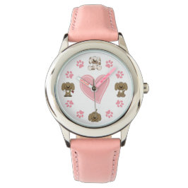 Reloj De Pulsera Perros de cachorro, pinturas rosadas y corazón