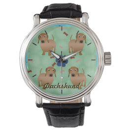 Reloj De Pulsera Perros de dibujos animados - Dachsund Red Tiled v1