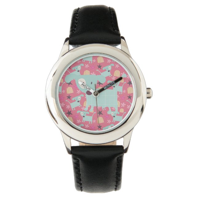 Reloj De Pulsera Perros, estrellas y flores (Anverso)
