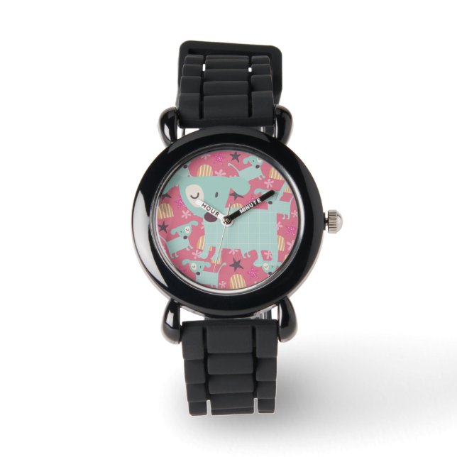 Reloj De Pulsera Perros, estrellas y flores (Anverso)