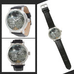 Reloj De Pulsera Personalizable de presupuesto nocturno de la luna<br><div class="desc">Este moderno reloj gótico negro presenta una luna llena entre las nubes iluminadas por la luna en un hermoso y espeluznante cielo nocturno. Este reloj de gótico cita a John Milton, un poeta inglés del siglo XVII, "¿Qué tiene que ver la noche con el sueño?" Mientras contemplas si crees en...</div>