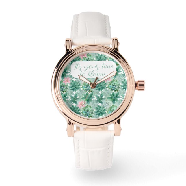 Reloj De Pulsera Personalizable "Es tu momento para florecer" sucul (Anverso)