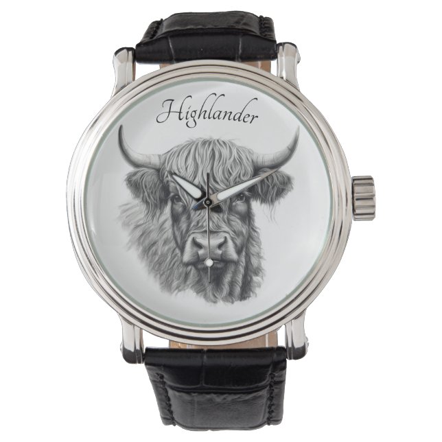 Reloj De Pulsera Personalizable Esbozo de vaca Highland (Anverso)