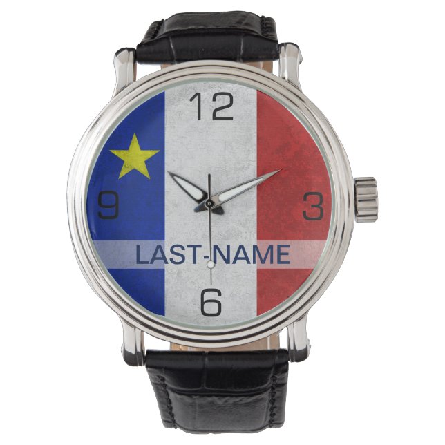 Reloj De Pulsera Personalización del apodo de la bandera acadiana c (Anverso)