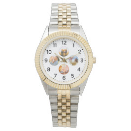 Reloj De Pulsera Personalizado 4 Circle Photo Inlay Gold Watch