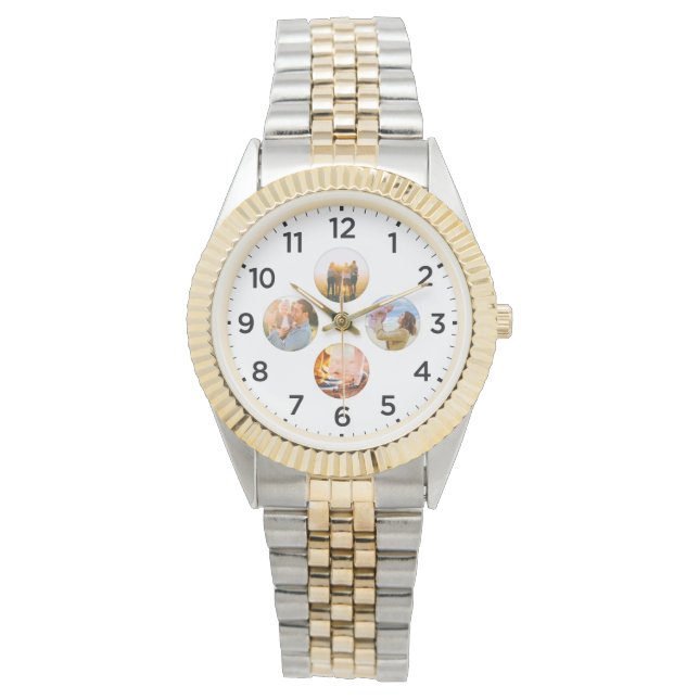 Reloj De Pulsera Personalizado 4 Circle Photo Inlay Gold Watch (Anverso)
