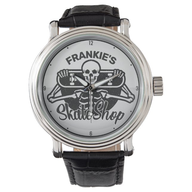 Reloj De Pulsera Personalizado AÑADIR NOMBRE Skull Skateboard Skate (Anverso)