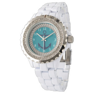 Reloj De Pulsera Personalizado blanco náutico del ancla de la