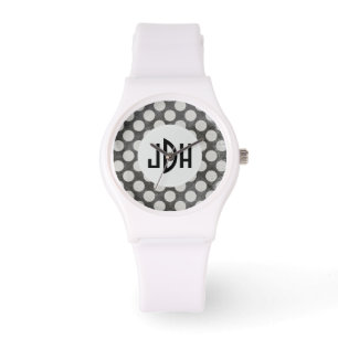 Reloj De Pulsera Personalizado blanco negro Monograma Silicone Spor