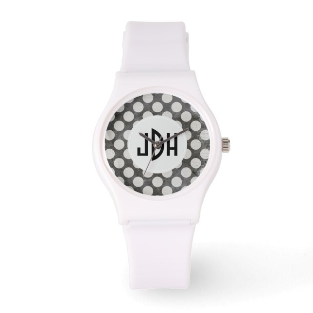 Reloj De Pulsera Personalizado blanco negro Monograma Silicone Spor (Anverso)