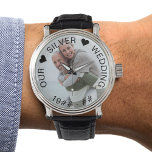 Reloj De Pulsera Personalizado Boda de plata foto de años<br><div class="desc">Reloj de fotos personalizado para tu boda de plata (¡o personaliza para lo que quieras!). La plantilla está configurada para que agregue su propia foto y también puede editar todo el texto si lo desea. El texto se encuentra sobre un borde semitransparente sobre la foto. El texto de la muestra...</div>