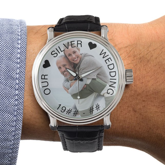 Reloj De Pulsera Personalizado Boda de plata foto de años (Silver wedding keepsake photo watch)