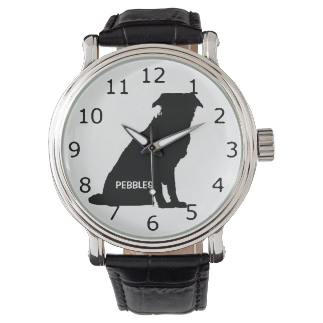 Reloj De Pulsera PERSONALIZADO Border Collie Dog Silhouette (Anverso)