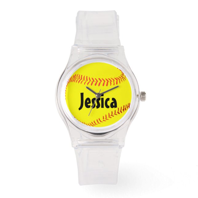 Reloj De Pulsera Personalizado Chicas Sporty Pink FastpitchSoftball (Anverso)