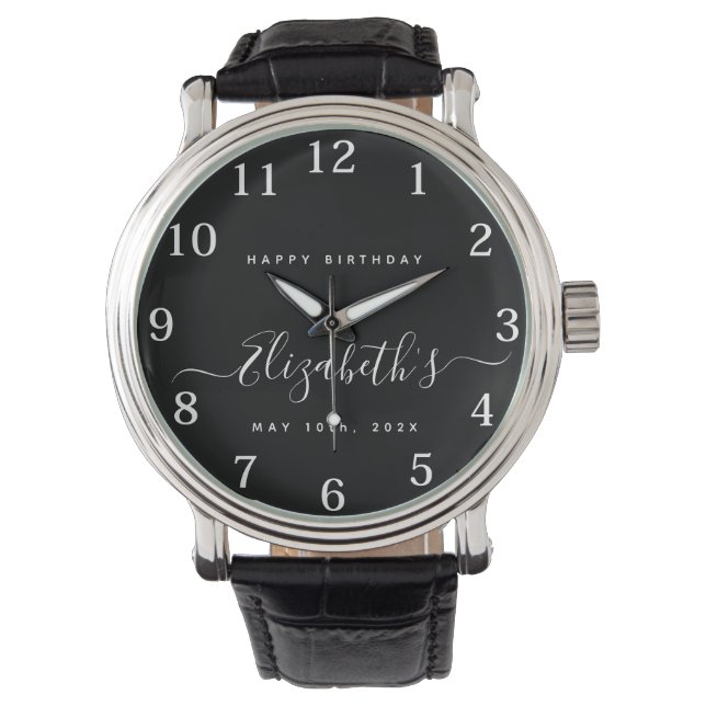 Reloj De Pulsera Personalizado Cumpleaños Negro y Blanco (Anverso)