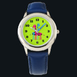 Reloj De Pulsera Personalizado Cute Giraffes<br><div class="desc">2 amigos bonitos y adorables. 2 jirafas una rosa y una azul con manchas de color oscuro que cuelgan juntas y parecen felices. Está situado en un entorno verde y alegre.</div>