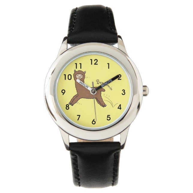 Reloj De Pulsera Personalizado de alpaca marrón feliz (Anverso)