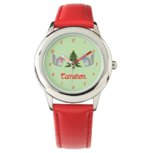 Reloj De Pulsera Personalizado de ardillas decoradoras de árbol de