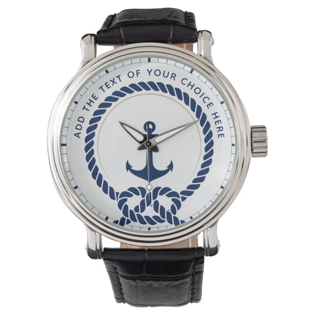 Reloj De Pulsera Personalizado de arpa y ancla náutica moderna Text (Anverso)