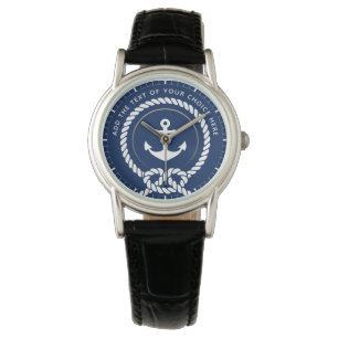 Reloj De Pulsera Personalizado de arpa y ancla náutica moderna Text