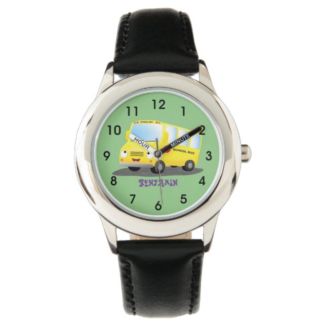 Reloj De Pulsera Personalizado de autobús escolar alegre y amarillo (Anverso)