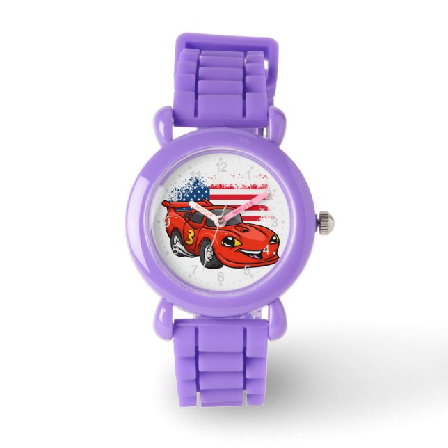 Reloj De Pulsera Personalizado de bandera estadounidense de coche r (Anverso)