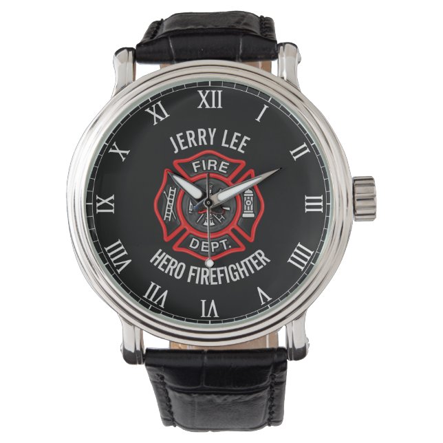 Reloj De Pulsera Personalizado de bomberos Nombre de texto personal (Anverso)