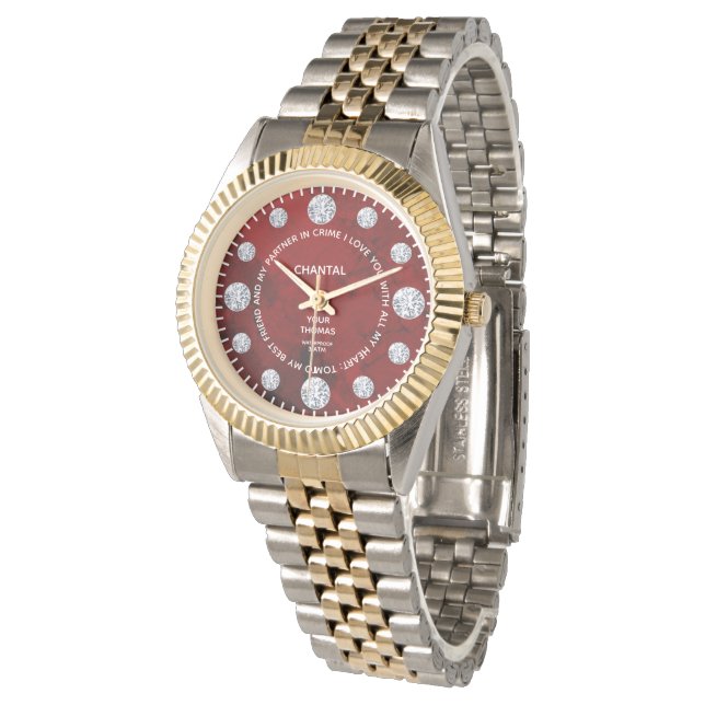 Reloj De Pulsera Personalizado de diamantes de coral rojo dice alre (Angular)