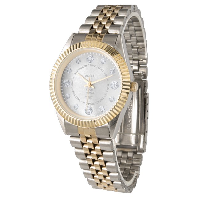 Reloj De Pulsera Personalizado de diamantes de oro blanco dice muñe (Angular)