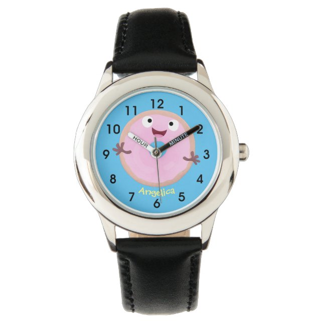 Reloj De Pulsera Personalizado de donut rosa alegre y brillante (Anverso)