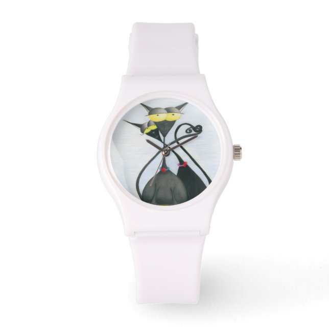 Reloj De Pulsera Personalizado de gato negro y gris (Anverso)