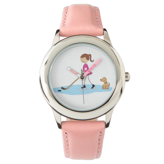 Reloj De Pulsera Personalizado de hockey chica Rosa (Anverso)