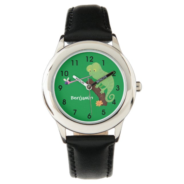 Reloj De Pulsera Personalizado de lagarto de camaleón verde lindo (Anverso)