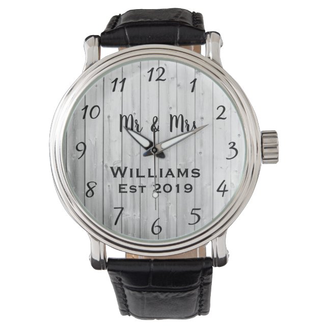 Reloj De Pulsera Personalizado de Madera Gris Rústico (Anverso)