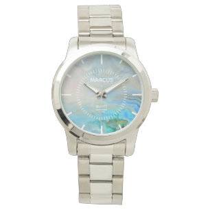 Reloj De Pulsera Personalizado de marcado blanco de Agate azul del 