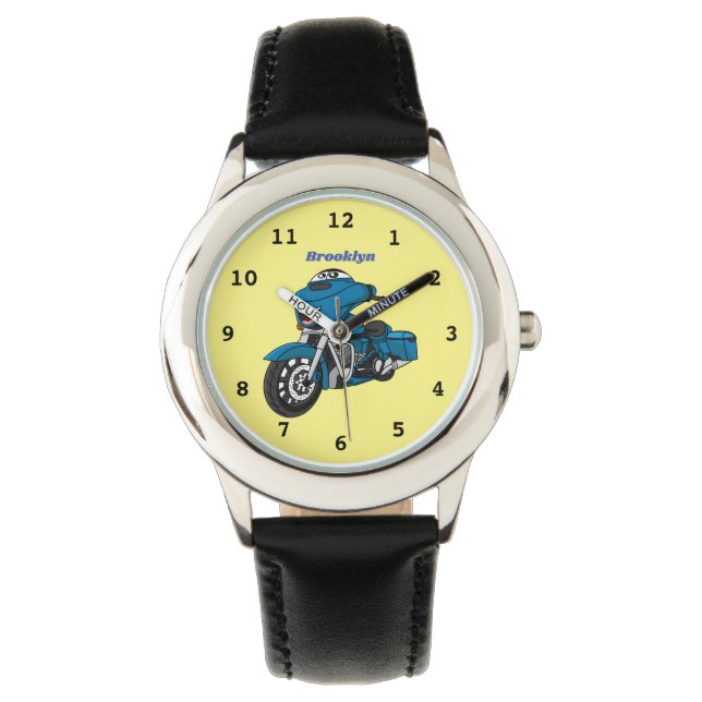 Reloj De Pulsera Personalizado de moto azul feliz (Anverso)