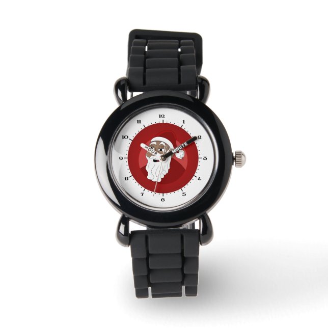 Reloj De Pulsera Personalizado de Papá Noel Negro (Anverso)