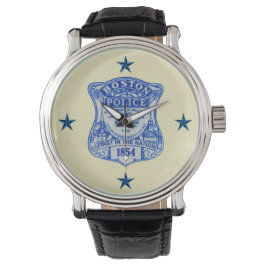 Reloj De Pulsera Personalizado de policía de Boston con cuero negro