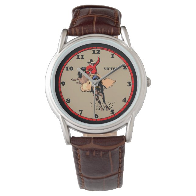Reloj De Pulsera Personalizado de Rodeo Cowboy Bull Rider (Anverso)