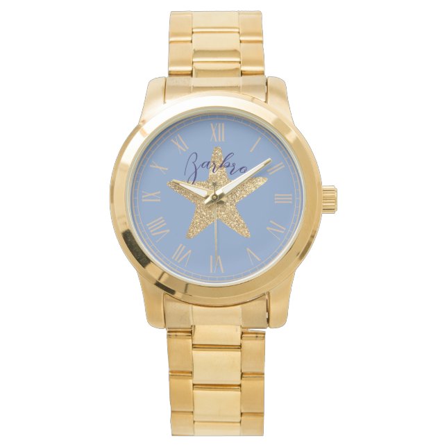 Reloj De Pulsera Personalizado decorativo purpurina estrella de oro (Anverso)