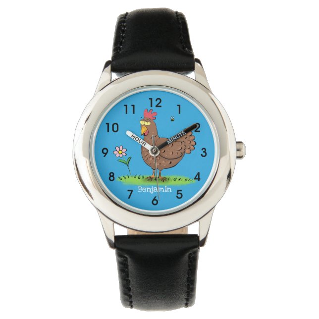 Reloj De Pulsera Personalizado divertido de pollo rústico y caprich (Anverso)